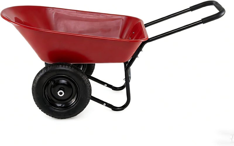 ERGOMASTER Dual-Wheel Wheelbarrow, Home Utility Garden Cart, Large Heavy Duty Yard Cart for Gardening (Red) - Image 3